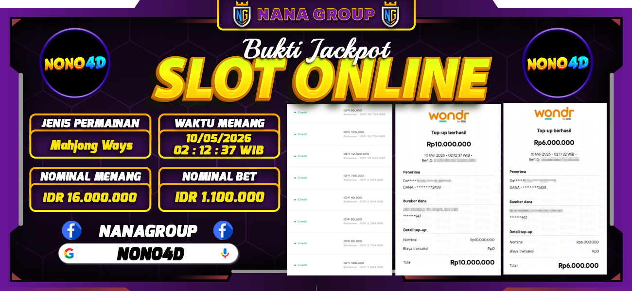 Bukti Kemenangan Besar Dibayar lunas Member NONO4D RP 16.000.000, 10 Mei 2026