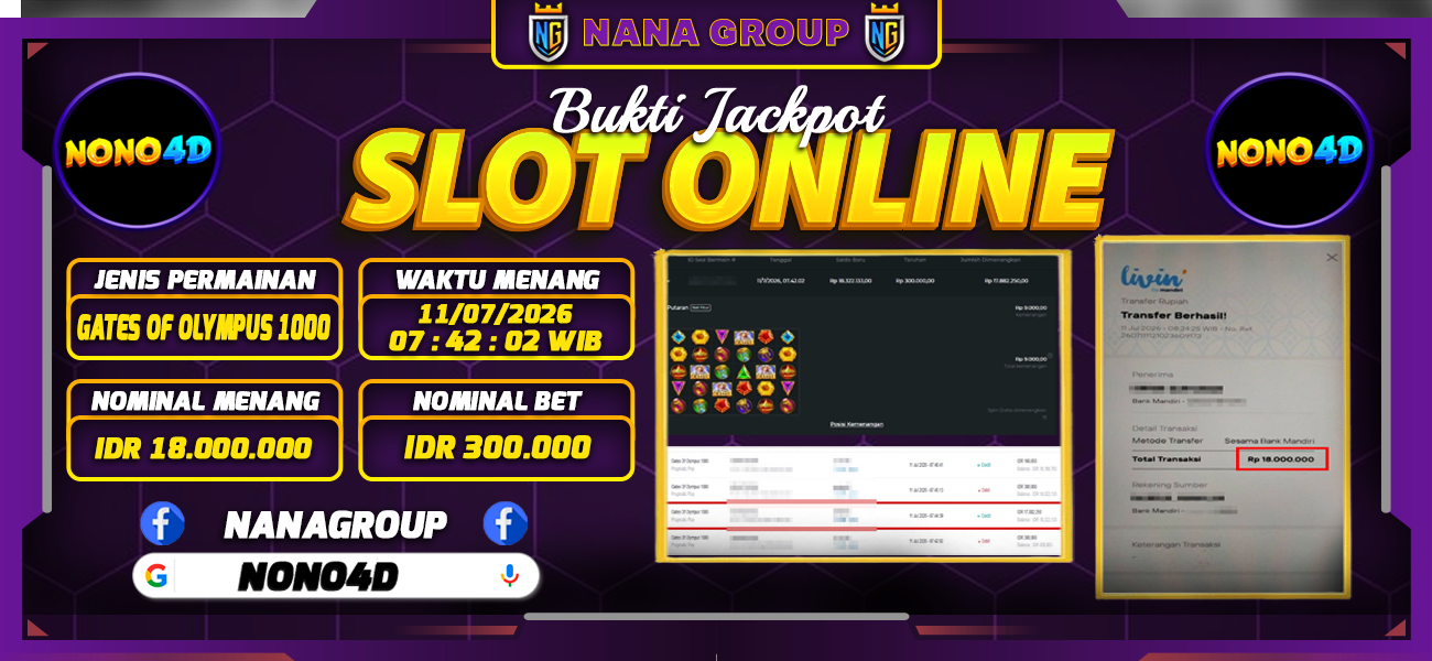 Bukti Kemenangan Besar Dibayar lunas Member NONO4D RP 18.000.000, 12 Juli 2026