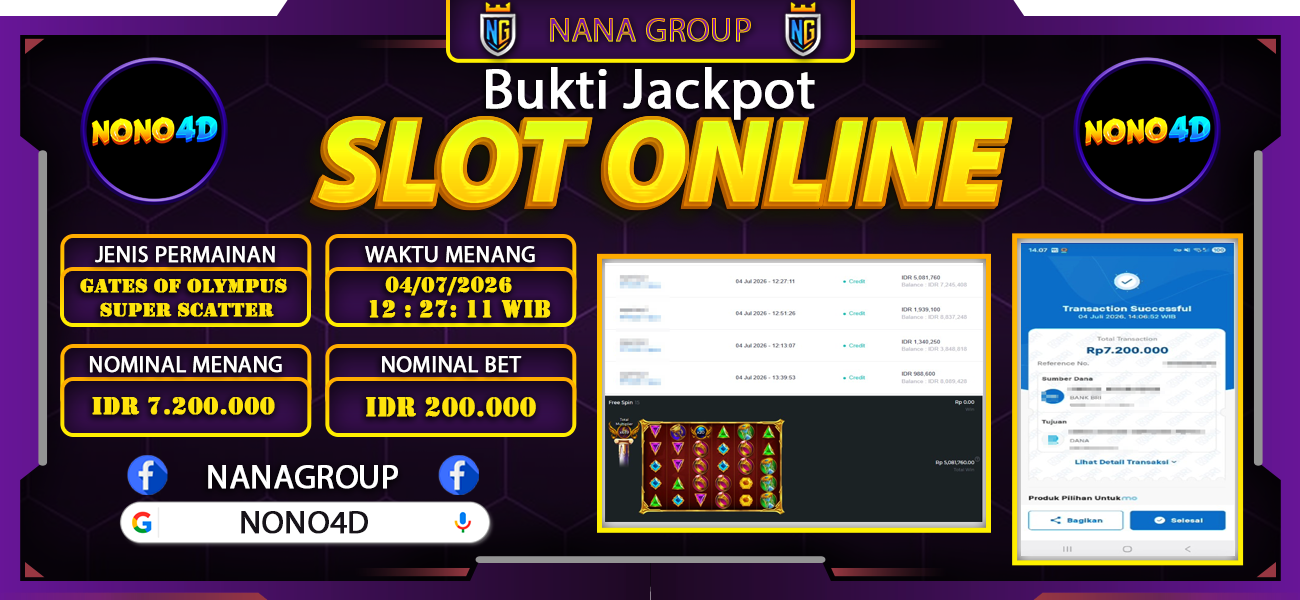 Bukti Kemenangan Besar Dibayar lunas Member NONO4D RP 7.200.000, 4 Juli 2026