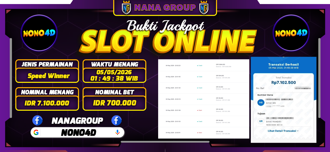 Bukti Kemenangan Besar Dibayar lunas Member NONO4D RP 7.100.000, 5 Mei 2026