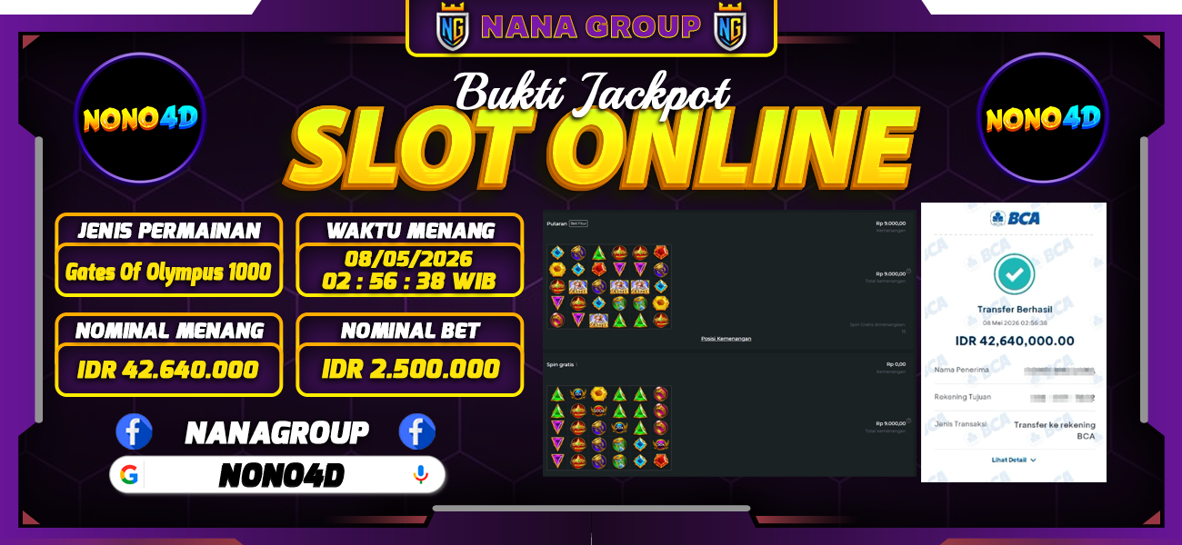 Bukti Kemenangan Besar Dibayar lunas Member NONO4D RP 42.640.000, 3 Mei 2026
